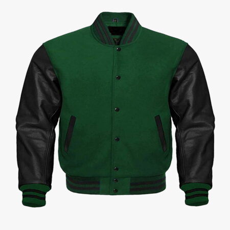 Customized Leather sleeve Varsity jackets in Green and Black colour
