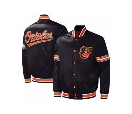 Sports Track Jackets 41 Black Satin Varsity Jacket With Orange Printing