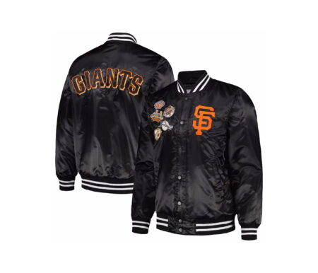 Sports Track Jackets 44 Black Satin Varsity Jacket With Orange Printing Patch