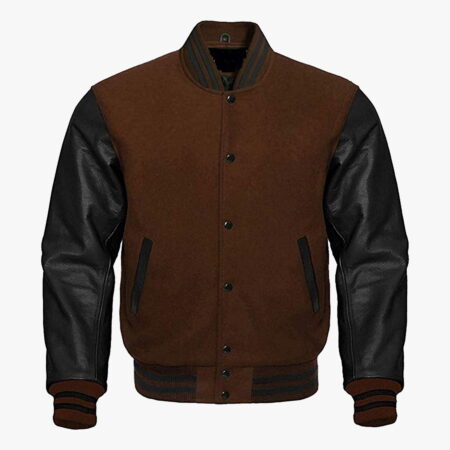 Sports Track Jackets 10 Customized Leather sleeve Varsity jackets in Brown and Black colour