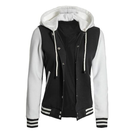 Sports Track Jackets 537 Black and White Hooded Varsity Jacket - Baseball Style
