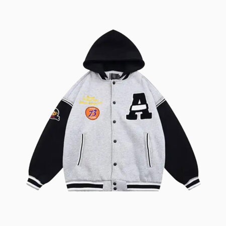 Sports Track Jackets 546 Cotton Fleece Color Block Chenille Patches Hooded College Letterman Baseball Jacket