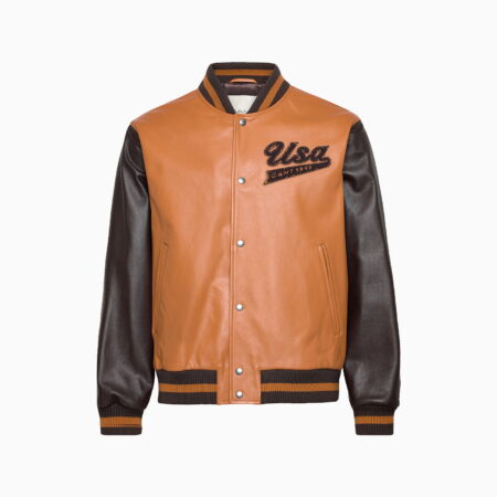 Sports Track Jackets 426 BROWN LEATHER VARSITY JACKET BLACK SLEEVES