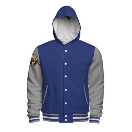 Hooded Cotton Fleece Varsity Jacket With Custom Printed Lining