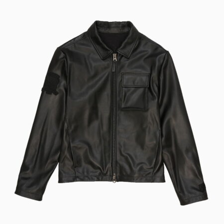 Sports Track Jackets 429 LEATHER AVIATOR SHIRT JACKET BLACK