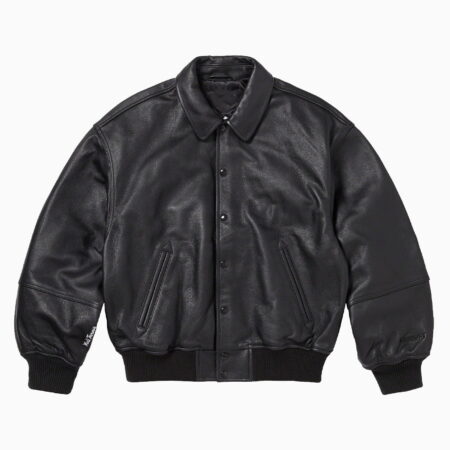 Sports Track Jackets 459 LEATHER VARSITY JACKET BLACK