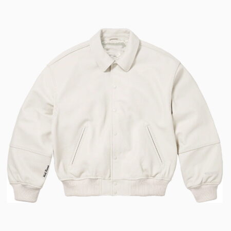 Sports Track Jackets 477 LEATHER VARSITY JACKET White