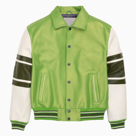Sports Track Jackets 465 Leather Varsity Jacket Green White Sleeves