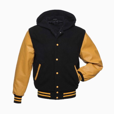 Sports Track Jackets 543 Black Yellow Varsity Letterman College Hoodie Jacket Wool With Real Leather