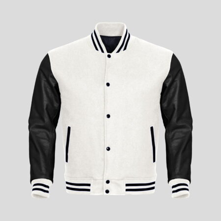 Sports Track Jackets 7 Customized Leather sleeve Varsity jackets in Black and White colour