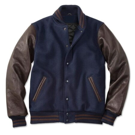 Customized Leather sleeve Varsity jackets in Brown and Navy Blue colour